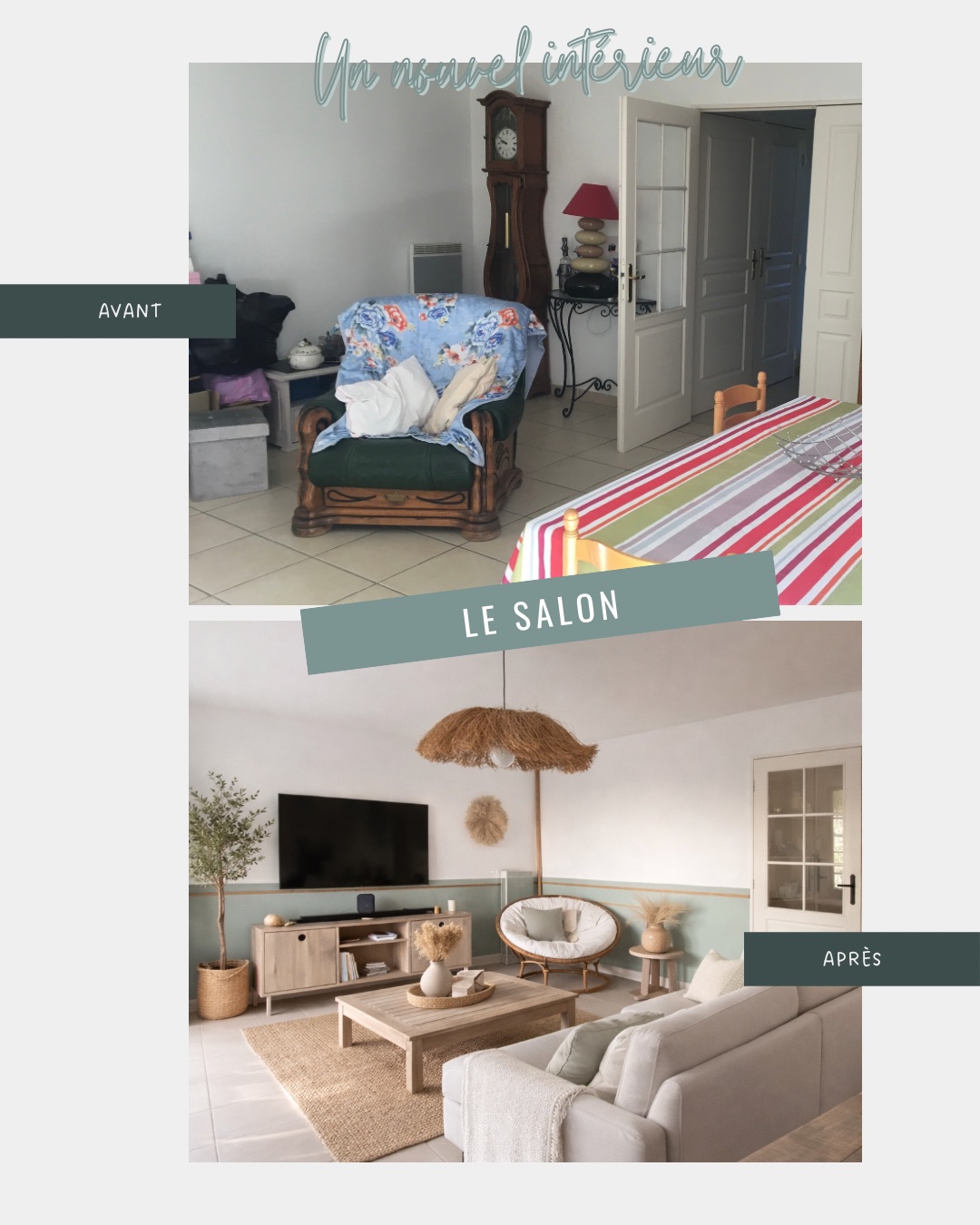Avant / Après — le salon&nbsp;: matières naturelles et volumes apaisés